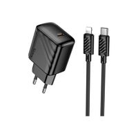 Сетевое зарядное устройство HOCO CS24A Puerto single-port PD25W charger set (C to iP)(EU) Black