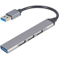 Хаб на 4 порта, USB-A на 1 х USB 3.1 Gen1 (5 Gbps), 3 х USB 2.0, метал, сірий