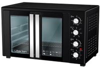 Електродуховка Liberton LEO-600 Black, 1900W, 60л, подвійні розпашні дверцята, 6 режімів нагріву, конвекція, підсвітка, 70-250 °C, механічне керування, таймер, рожен, решітка, деко, лоток для крихт та жиру, тримач для дека, терморукавиця