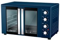 Електродуховка Liberton LEO-600 Dark Blue, 1900W, 60л, подвійні розпашні дверцята, 6 режімів нагріву, конвекція, підсвітка, 70-250 °C, механічне керування, таймер, рожен, решітка, деко, лоток для крихт та жиру, тримач для дека, терморукавиця